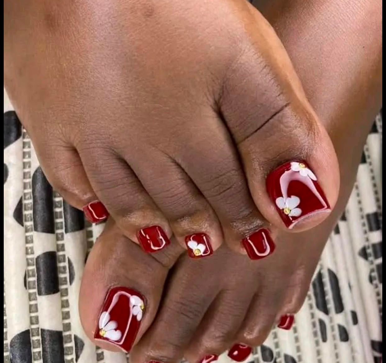 Red floral pedicure
