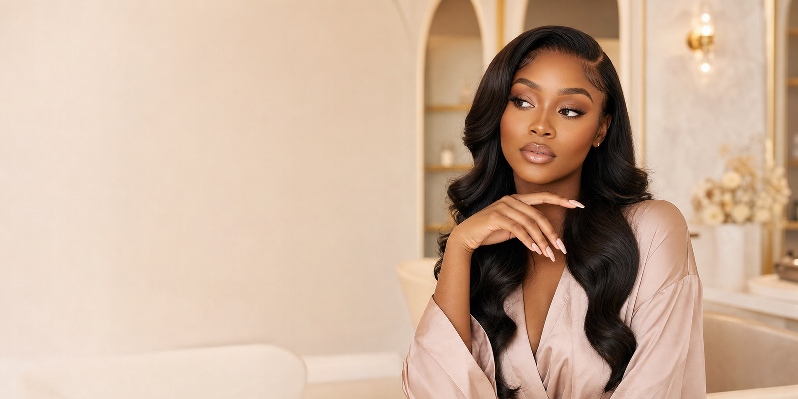 Ruthcare beauty client with styled hair and manicure